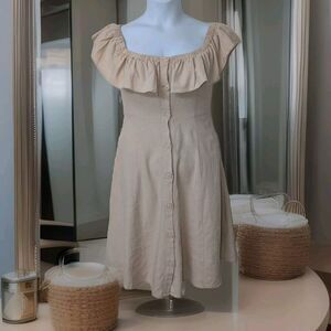 Forever 21 Linen Blend Dress Off The Shoulder, Pockets Women’s Size Medium